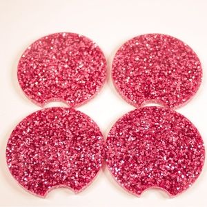 Chunky Pink Glitter Resin Car Coaster to Decorate and Customize Your Car